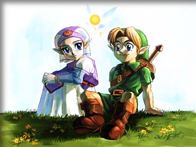 Link sits with Zelda